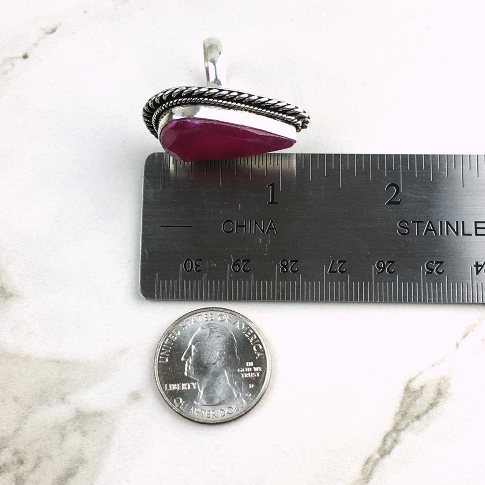 New Cherry Ruby Enhanced Stone Silver Overlay Rin… - image 5